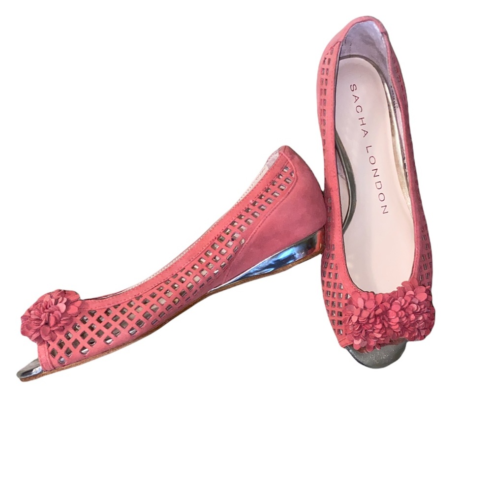 NEW Sacha London Quinta Pink Suede Cutout Embellished Open Toe Shoes - 7